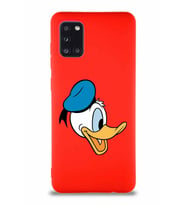 Samsung Galaxy A31 Soft Premier Kapak Donald Duck-F Tasarımlı Silikon Kılıf - Kırmızı (Şeffaf)