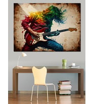 Gitar Çalan Renkli Modern Müzisyen Dekoratif Kanvas - Mdf Ahşap Tablo