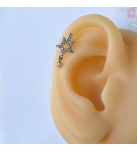 Cerrahi Çelik Yıldız Helix Piercing Kıkırdak Gümüş Renk (Çok Renkli)