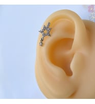Cerrahi Çelik Yıldız Helix Piercing Kıkırdak Gümüş Renk (Çok Renkli)