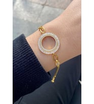 Gümüş baget taşlı çeyrek altın çerçevesi bileklik (Sarı)