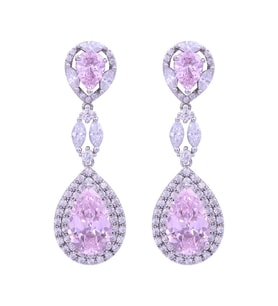 Pembe Çift Taşlı Damla Model Sallantılı Küpe