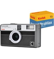 35mm Filmli Analog Fotoğraf Makinesi- Çizgili Siyah+Ultramax 24 Poz Film