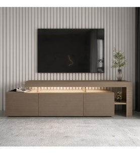 Beliz Modern LED Işıklı 3 Kapaklı, Raflı TV Sehpası – 192 cm