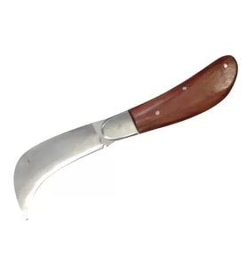 Bursa Çelik Eğri Bağ / Kablo / Aşı Çakısı, Ahşap Saplı - 22 Cm