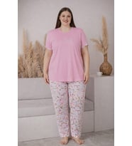 Kadın Büyük Beden 2005-4 Kısa Kol Likralı Pijama Takımı
