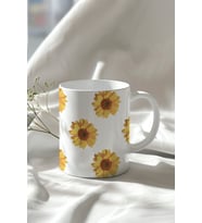 Çiçek Desenli 330ml Baskılı Beyaz Seramik Kupa Bardak
