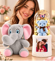Kişiye Özel Fotoğraflı LED Fanuslu Ayıcık Buketi Peluş Fil Yıldönümü Hediyesi 30 cm 3