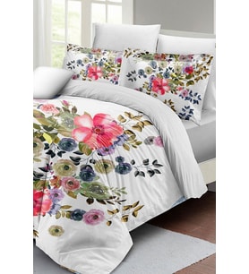 Çift Kişilik ( Lastikli Çarşaflı ) %100 Pamuk Saten Nevresim Takımı Flower Dance