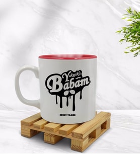 BK Gift Kişiye Özel Yakışıklı Babam Tasarımlı İçi Kırmızı Renkli Kupa Bardak Model 1