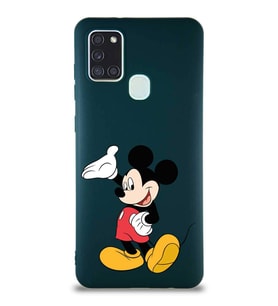 Samsung Galaxy A21S Soft Premier Kapak Mickey Mouse-C Tasarımlı Silikon Kılıf - Yeşil (Şeffaf)