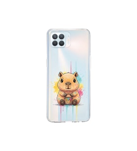 Oppo Reno 4 Lite ile Uyumlu Splash Kapibara Tasarımlı Şeffaf Silikon Kılıf