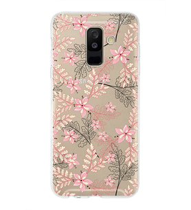 Samsung Galaxy A6 Plus (2018) Uyumlu Kapak Floral Kırmızı Tasarımlı Şeffaf Silikon Kılıf