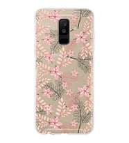 Samsung Galaxy A6 Plus (2018) Uyumlu Kapak Floral Kırmızı Tasarımlı Şeffaf Silikon Kılıf