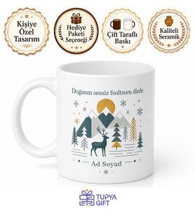 Nordik Desen Temalı Baskılı Kupa Bardak Hediye Porselen Mug Özel Tasarım