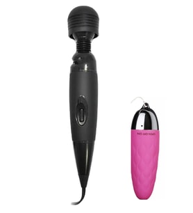 Siyah Güçlü Ayarlanabilir Titreşime Sahip Elektrikli Masaj Aleti+Pembe Titreşimli Mini Titreşimli Vibratör