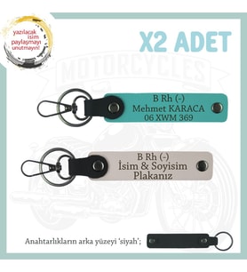 Yol Arkadaşlarına Özel, İsim Plaka ve B Rh (-) Kan Grubu  2'li Anahtarlık Takım, Pudra-K Turkuaz-Syh (Çok Renkli)