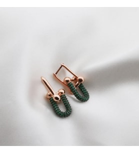 Yeşil Zirkon Taşlı Tif Model Rose Gold Kaplama Gümüş Küpe