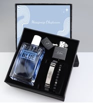 Kişiye Özel Zippo Tarzı Çakmak & Individual Blue Erkek Parfüm & Bileklik & Siyah Boncuk Bileklik Erkeğe Hediye Seti