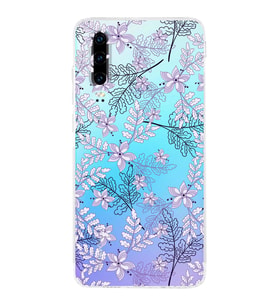 Huawei P30  Kamera korumalı Kapak Floral Lila Tasarımlı  Şeffaf Kılıf