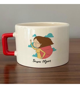 Süper Mom Pelerin Baskılı Kırmızı Kulplu C Fincan