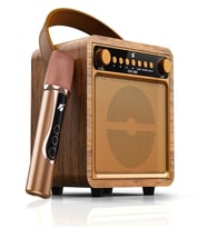 KTS-1687 4” Ahşap Hoparlör Kablosuz Mikrofonlu Taşınabilir Karaoke Sistemi Party Box Eğlence Paketi