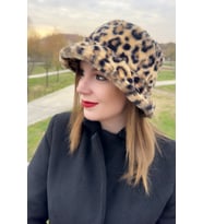 Leopar Desenli Peluş Vizon Bucket Şapka