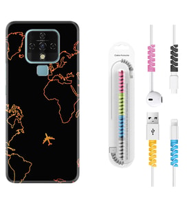 Tecno Camon 16 18P Pova 3 Pova Neo Kılıf Kablo Koruma Spiral Silikon Harita ve Uçak 1777