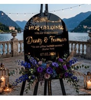 Siyah Akrilik Düğün Karşılama Panosu 50x80 cm Gold Yazılı Nikah Tabelası Büyük Boy