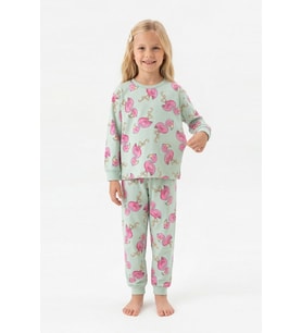 Kız Çocuk %100 Pamuk ve Filamingo Desenli Pijama Takımı 3-8 Yaş 12744IS MODANINO