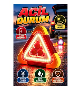 Şarjlı Güneş Enerjili LED İkaz Lambası Reflektör Üçgen Acil Durum Feneri