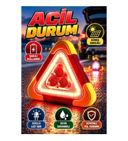 Şarjlı Güneş Enerjili LED İkaz Lambası Reflektör Üçgen Acil Durum Feneri