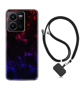 Vivo Y35 Kılıf Silikon Boyun Askılı İpli Desenli Silikon Blue Red Fire 1637