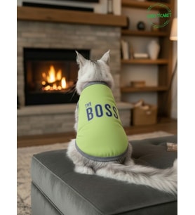The Boss (Patron) Desenli Kedi ve Köpek Kıyafeti–Sevimli Evcil Hayvan Tişörtü Elbisesi, Farklı Renklerde (Yeşil)
