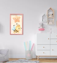 BK Home Sevimli Arı Tasarımlı Dekoratif Pembe Ahşap Çerçeveli Çocuk Odası Tablo-1