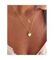 925 Ayar Gümüş 14 Ayar Altın Kaplama Kadın U Harfli ve Açılır Kalp Madalyonlu İkili Kolye