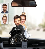 Kişiye Özel Fotoğraflı Motorcu Çift Tasarımlı Karikatür Araba Dikiz Ayna Süsü