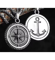 voyageaccessory Çift Taraflı Kullanım Paslanmaz Çelik Gemici Kuzey Yıldızı Pusula Kolye / 65 cm Zincirli