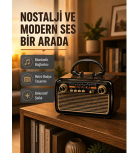 LED’li Nostaljik Bluetooth Hoparlör – Vintage Tasarım, Ahşap Doku