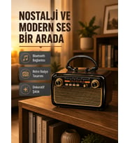 LED’li Nostaljik Bluetooth Hoparlör – Vintage Tasarım, Ahşap Doku