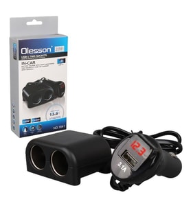 Olesson 1641 12-24V Tek USB Girişli 120W 80Cm Kablolu Dijital Voltaj Ekranlı 2 Li Araç Çakmak Çoklayıcı