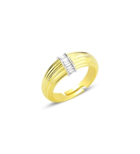 Gümüş altın yaldızlı baget kesim zirkon taşlı ayarlamalı sarmal yüzük SGTL12700GOLD (Altın Rengi)