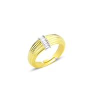 Gümüş altın yaldızlı baget kesim zirkon taşlı ayarlamalı sarmal yüzük SGTL12700GOLD (Altın Rengi)