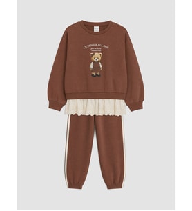 LCW Kids Kahverengi Ayı Teddy Baskılı Kız Çocuk Eşofman Takım