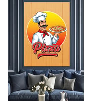 Gülen Aşçı Pizza Tutuyor Dekoratif Kanvas - Mdf Ahşap Tablo