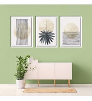3'lü Ahşap Lamine Çerçeveli Mdf Tablo Modern Pastel Tasarım (Beyaz)