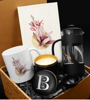 Özel Tasarım Kupa & Özel Tasarımlı Defter & French Press & Kişiye Özel Mum Hediye Seti