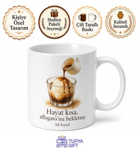 Affogato Temalı Özel Tasarım Baskılı Porselen Kupa Bardak Kahve Hediye