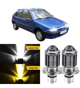 Citroen Saxo 1996-2005 Uyumlu Mercekli Far Ampulü Led Xenon Sarı-Beyaz Far Şimşek Etkili Uzun Kısa