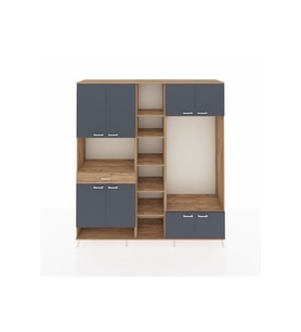 Hyperion Dolap 12 Raflı Tek Çekmeceli 8 Kapaklı 220x44x243 Çam-Antrasit/Çam